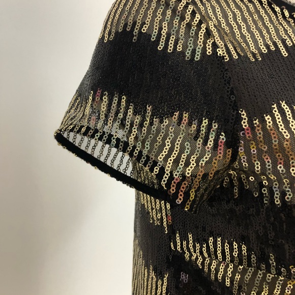 Ali Ro Sequin Striped Black & Gold Sheath Dress - Picture 5 of 8